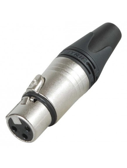 Neutrik NC3FXX 3 pole female cable connector with Nickel housing and silver contacts.